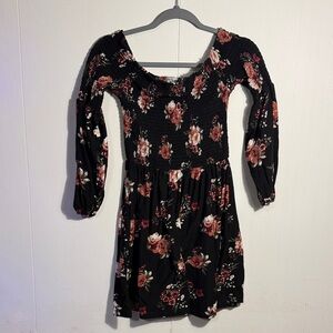 Floral Black Long Sleeve Dress